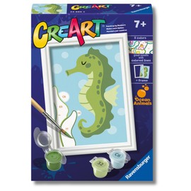 Ravensburger CreArt: - Cavalluccio Marino – Dipingere con i Numeri Bambini 7+ Anni, Kit Pittura con Pennello e Colori Inclusi, Cornice Inclusa, 13,20 x 9,50 cm, Idee Regalo