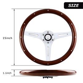 15" 6 Bolt Wood Grain Racing Rivet Steering Wheel Vintage Nostalgia Style Steering Wheel with Horn Buttons