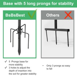 BsBsBest Shepherds Hook for Outdoor Bird Feeder Pole, 78" Plant Hanger with 5 Prongs Base, 4/5" Thick Bird Feeder Poles for Outdoors Heavy Duty Shepherd Hooks for Solar Lights, Squirrel Proof