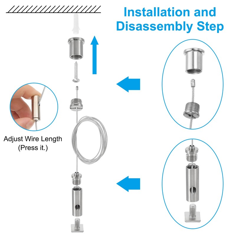 PATIKIL Ceiling Hanging Wire Cable Kit, 2m/6.6ft 4 Set Adjustable