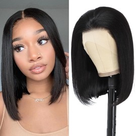 ARALLAHAIR Bob Wig Human Hair 13x4 HD Lace Front Bob Wigs For Black Women Pre Plucked Glueless Short Bob Wigs Human Hair 10 Inch 180% Density Natural Color (Black, 10 inch)