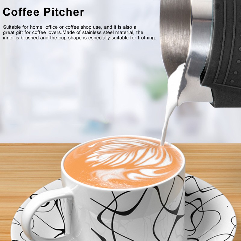 350ml Stainless Steel Milk Frothing Cup Anti-Scald Silicone Coffee Pitcher