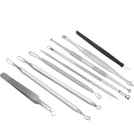 Pimple Popper Tool Kit 9 Pcs, Blackhead Remover Pimple Comedone Extractor Tools for Easy and Fast Removal of Blackheads, Pimples and Blemish on Face, with Elaborate Leather Bag