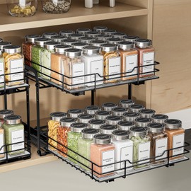 BOIVSHI 2-Tier Spice Rack Organizer, Pull Out Spice Rack for Cabinet, Height Adjustable Heavy Duty Metal Basket for Inside Cabinets & Pantry (11.5''Wx10.5''Dx9.5''H)