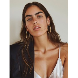GoldChic Jewellery Stainless Steel / Copper Classic Creole Earrings Exaggerated Geometric Hoop Earrings Classic Simple Hoop Earrings for Women / Girls, Ladies Gold/Silver/Black Hoop Earrings in Large 30/40/50/55/60/70/80/100 mm, Gold