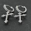 Generic Cross Earrings, Silver Dangle Hoop, Huggie, CZ Stones
