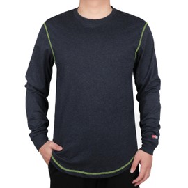 TICOMELA FR Shirts for Men 4oz Lightweight Flame Resistant Crewneck T-Shirts 100% Cotton Heather Navy Fire Retardant Henley Shirts