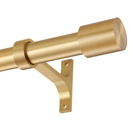 Heavy Duty 1-Inch Diameter Single Curtain Rod 144-240Inch Telescoping Extra Long Single Drapery Rods with Cap Finials, Warm Gold