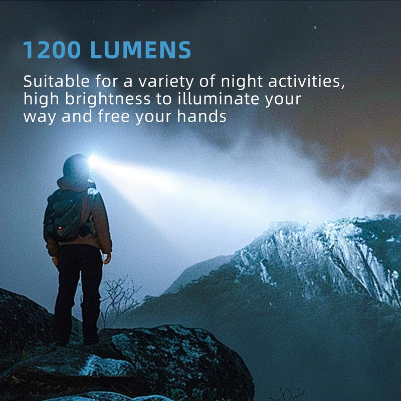 Trliradyn Rechargeable IPX5 Waterproof 1200LM Lightweight Headlamp, 180-Degree Adjustable Angle