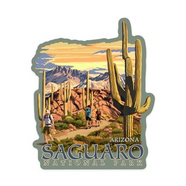 Die Cut Sticker Saguaro National Park, Arizona, Hiking Scene, Contour Vinyl Sticker 1 to 3 inches (Waterproof Decal for Cars, Water Bottles, Laptops, Coolers), Small