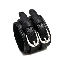 Xusamss Punk Jewelry Wristband Belt Buckle Bracelet Wide Leather Armband Cuff Bracelet(Black)