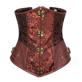 Moonight Steampunk Corset Underbust Brown Waist Cincher Pirate Underbust Corset Tops for Women Brown L