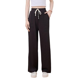 [Running sheep] ワイドパンツ レディース 冷感 ロングパンツ ガチョウパンツ ゆったり ドライパンツ カジュアル ストレートパンツ 冷感通気 UVカット rs88125blk-L