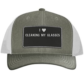 I Heart Love Cleaning My Glasses - Leather Black Patch Engraved Trucker Hat, Hearther-White, One Size