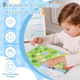 Newest Animals Sticker Book for Kids 2-4,Reusable Jelly Stciekr Activity Book for Kids,Birthday Party Gift Removable &Washable Christmas Gift