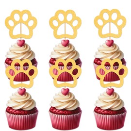 Dog Paw Cupcake Topper for Pet Puppy Theme Party Favors Decorations Baby Shower Men Women Kids Happy Birthday Party Decor Supplies set 18pcs Gold Glitter