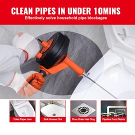 Happybuy 25Ft Drain Auger, Plumbing Snake with Drill Attachment, Drain Clog Remover for Kitchen, Bathroom & Shower Sink, Includes Protective Hose & Gloves