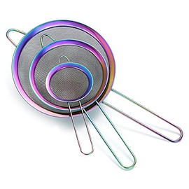 Rainbow Fine Mesh Strainer 3 Pieces Set, Colorful Flour Sifter For Baking, Stainless Steel Clander, Mutil-Color Matcha Tea Strainer, Gravy Separator, Stasher Sieve Pasta Strainers