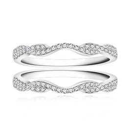 Uloveido 925 Sterling Silver Cubic Zirconia 2 Stackable Rings Enhancer for Women Wedding Engagement Anniversary Promise Rings Y1524, Crystal, Cubic Zirconia