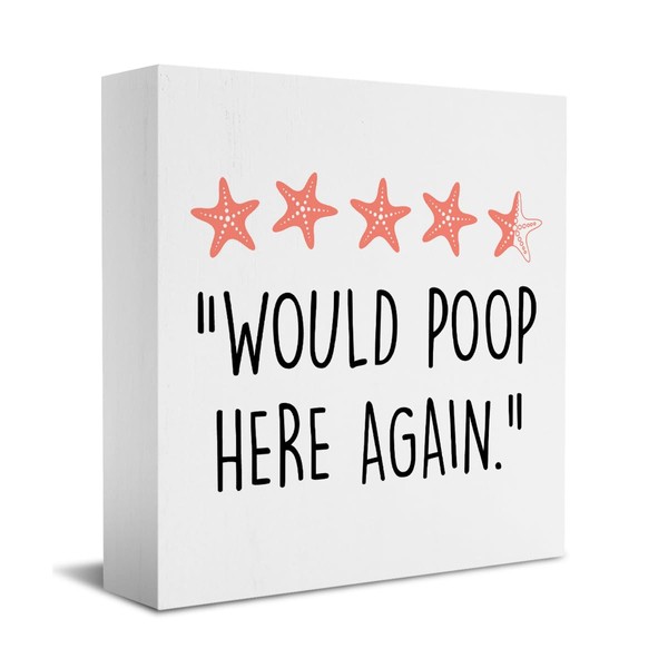 Summerjokes Funny Bathroom Wooden Block Sign - "Would Poop Here