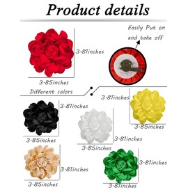 Tornito 6Pcs Rose Brooch and Pin Fabric Flower Lapel Pin Hair Clip Hat Pin Wedding Party Dance Banquet Dress Clothes Accessories for Women Yellow White Red Black Blue Green Pink Khaki Tone 10cm 13cm