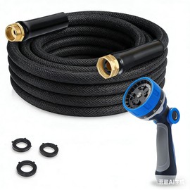 25FT Garden Hose, Kink-Free Flexible PVC Garden Water Hose with 10-Mode Nozzle, Leak-Proof & Anti-Puncture, Lightweight 3/4 Inch Metal Fittings for Outdoor, Garden, Lawn, Car Washing, RV