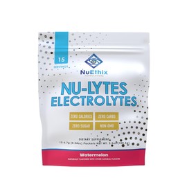 NuEthix Formulations NU-LYTES Electrolytes Hydration Packets, Zero Calories, Zero Sugar, Zero Carbs, Non-GMO, Electrolytes Powder Packets, Glycogen Replenishment, 15 Servings (Watermelon)