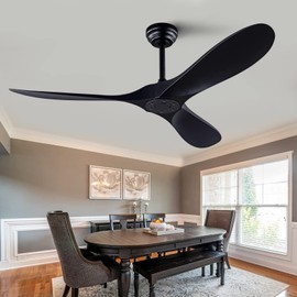 QUTWOB 52" Ceiling Fan with Remote Control No Lights,Modern Reversible DC Motor Indoor Outdoor 3 Blades Ceiling Fans for Patio Bedroom Living Room(Black)