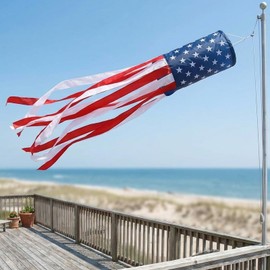 2 Packs 40 Inch American Flag Windsock - Heavy Duty USA Patriotic Wind Sock for Outdoor Hanging US Stars Stripes Red White Blue 4th of July Memorial Day Veterans Day Decorations for Porch Yard Garden