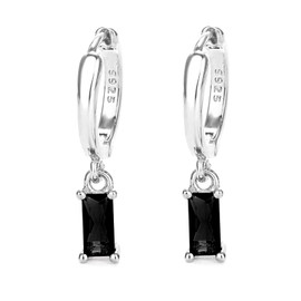 Small Black Drop Hoop Earrings - 925 Silver Dangle Earrings for Women - Hypoallergenic - 2PCS