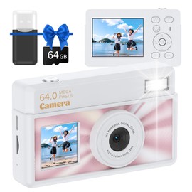 Compact Digital Camera, 4K Resolution "2.8" + 1.4", IPS Screen, Dual Screen, Digital Camera, 18x Zoom, 64G, Lightweight, Travel, Beginner, Condigi Camera (Pink-K8)
