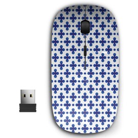 2.4G Ergonomic Portable USB Wireless Mouse for PC, Laptop, Computer, Notebook with Nano Receiver ( Flower Blue White Tile )