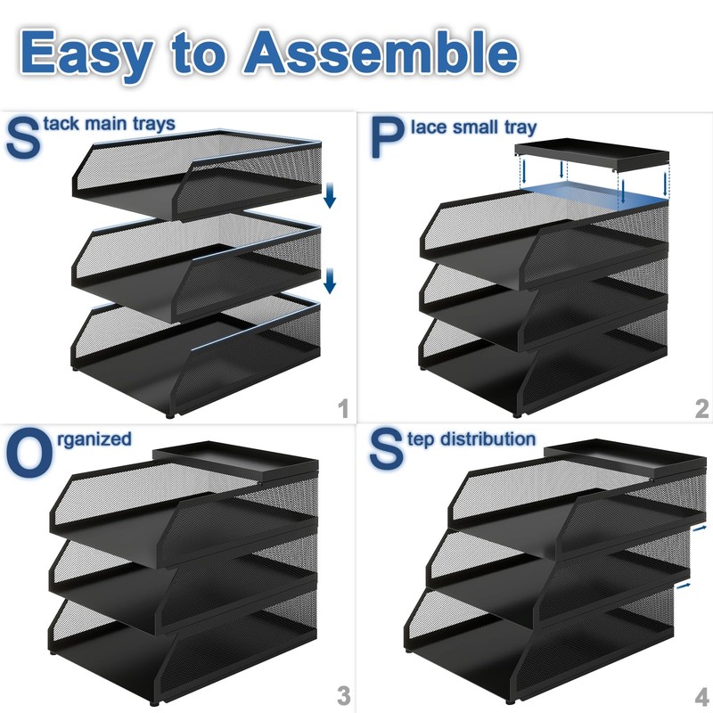 Natwind 3-Tier Desk Organizer,Desk Accessories, Stackable Paper Tray, Metal Mesh