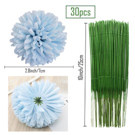 HinyoCo 30 Pcs Artificial Chrysanthemums Heads Ball Flowers，Silk Chrysanthemum Ball Bouquet White Bouquets Hydrangea for Home Office Coffee House Parties and Wedding (Light Blue)