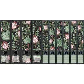 Set of 10 Wide and Narrow Folder Spines Succulent Plant Pattern File Art Labels Decoration 2205 2210