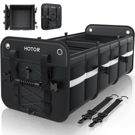 HOTOR Trunk Organizer for SUV – Car Storage Box with Reflective Strips, Collapsible Car Organizer with Large Capacity, Essential Car Accessories for Truck, Van & Sedan, Black, 33.1" x 13.0" x 12.0"
