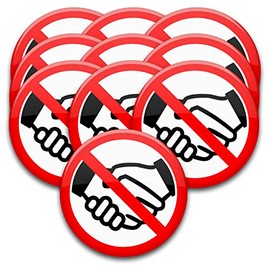 Set of 10 Notice Buttons: Do Not Shake Hands/Do Not Touch - Badges 5.6 cm Diameter with Safety Pin (56m)