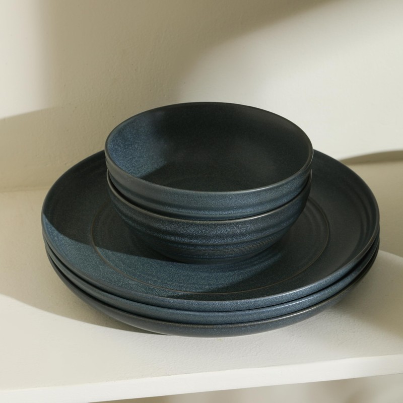 Stone Lain Elio 4-Piece Salad Plate Set Stoneware, Blue