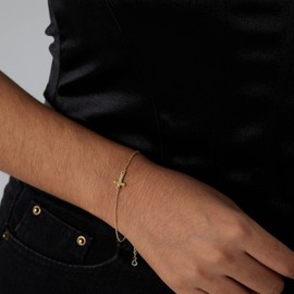 ASCOMY Gold Sideways Cross Link Bracelet 14k Gold Plated Cute Simple Link Chain Bracelet Dainty Cross Bracelet for Women Everyday Jewelry