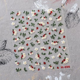 Nagelsticker Blumen Klein Frühling Nail Art Sticker 5D Selbstklebend Weiß Blumen Blatt Nagelaufkleber Frühling Sommer Mini Blumen Dekoration Nageldesign Zubehör Für Kinder Mädchen(1Blatt)