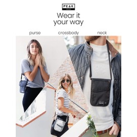 Peak Gear RFID Neck Wallet - The Orginal Travel Pouch with Adjustable Crossbody Strap + Theft Protection and Lost & Found Service | Gray