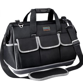 Tool Bag, Ounic 22 Inch Large Heavy Duty With Wide Mouth and Waterproof Strong Molded Base tool Organizer with Adjustable Shoulder Strap Specially Designed for Various Tools（Black)