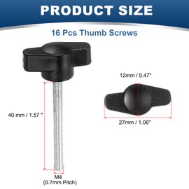 YELARXI Z- Shaped Thumb Screws 304 Stainless Steel Tee Wing Knobs Screws Clamping t Head, M4 x 40mm Thread Fit for Replace Hand Tightening Knob Supply - Z Type (16 Pack, Black)