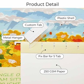 Y YOMA 6 Pack Decorative Hanging File Folders Letter Size for Children Cute Hanging Folder File Folder Organizer for Filing Cabinet Office Home with 1/5-Cut Adjustable Tabs, 3 Flower Design