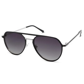 SOJOS Trendy Aviator Polarized Sunglasses for Women Men Retro Shades Classic Metal Sun Glasses SJ1204 Black&Silver/Grey Lens