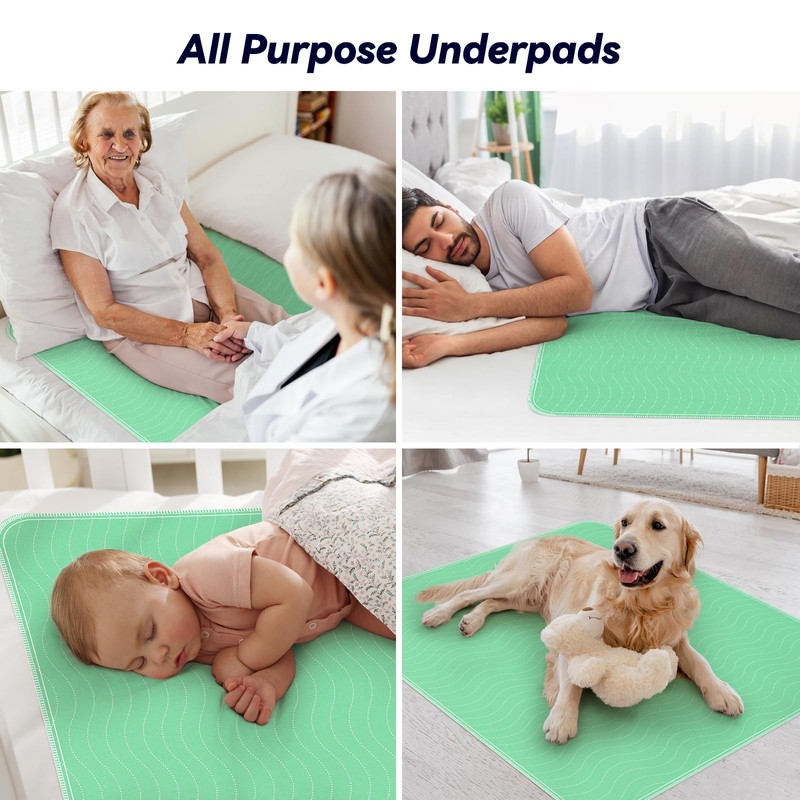 4 Pack 36” x 36” Extra Heavy Absorbency Washable Underpads,