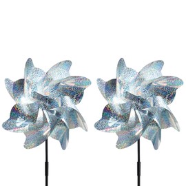 2 Pcs Windmills for Garden,Reflective Bird Scarer Windmill,Pinwheel Birds Deterrent Hanging Device Silver Spinners,For Gardens, Farmland, Bird Nesting Prevention(Height 52cm)