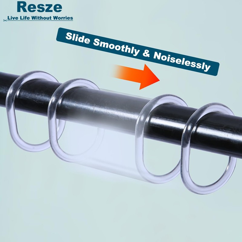 Resze 24 PCS Shower Curtain Rings, Plastic Clear Shower Curtain