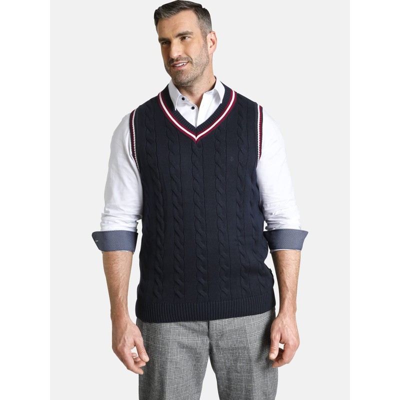 Charles Colby Men's Earl Constantine Knitted Casual Top Sleeveless, darkblue