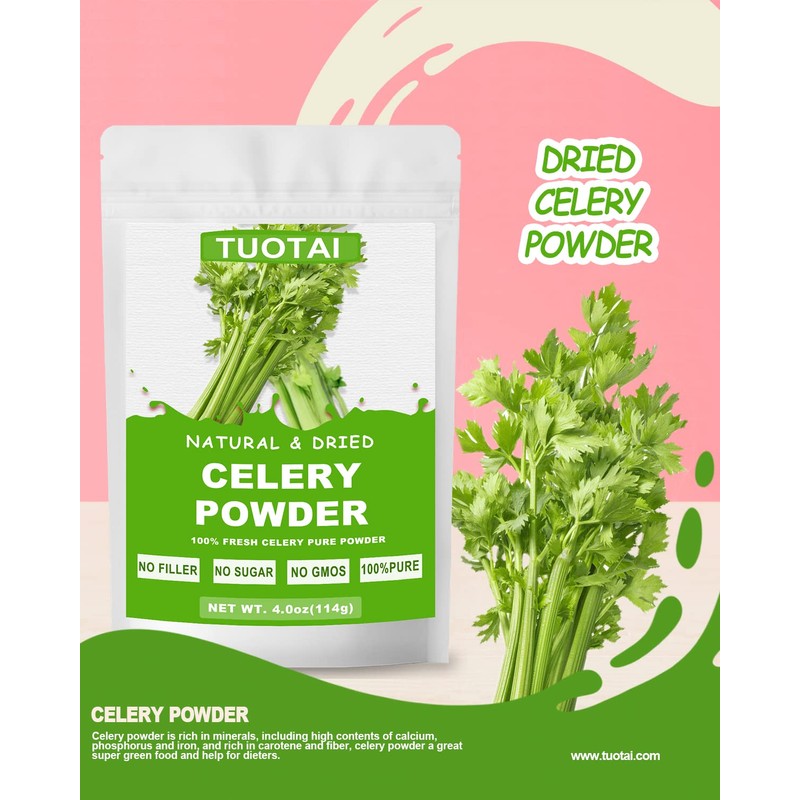 Premium Celery Powder, 100% Natural Celery Powder Rich in Antioxidants,